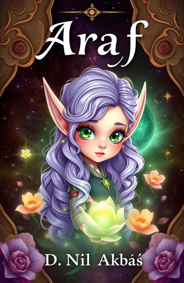 A book cover design for the title 'Araf', featuring a cute female elf character