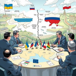 A detailed and dynamic video illustration depicting a possible conflict scenario between Ukraine and Poland, highlighting the tensions and diplomatic interactions