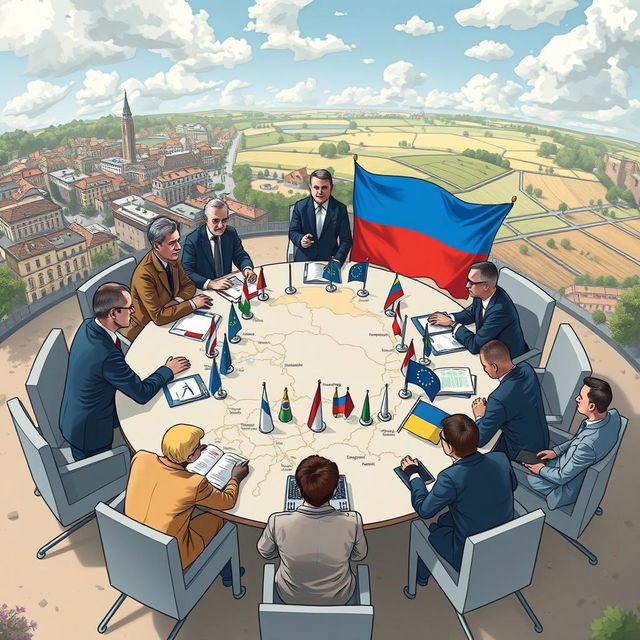 A detailed and dynamic video illustration depicting a possible conflict scenario between Ukraine and Poland, highlighting the tensions and diplomatic interactions