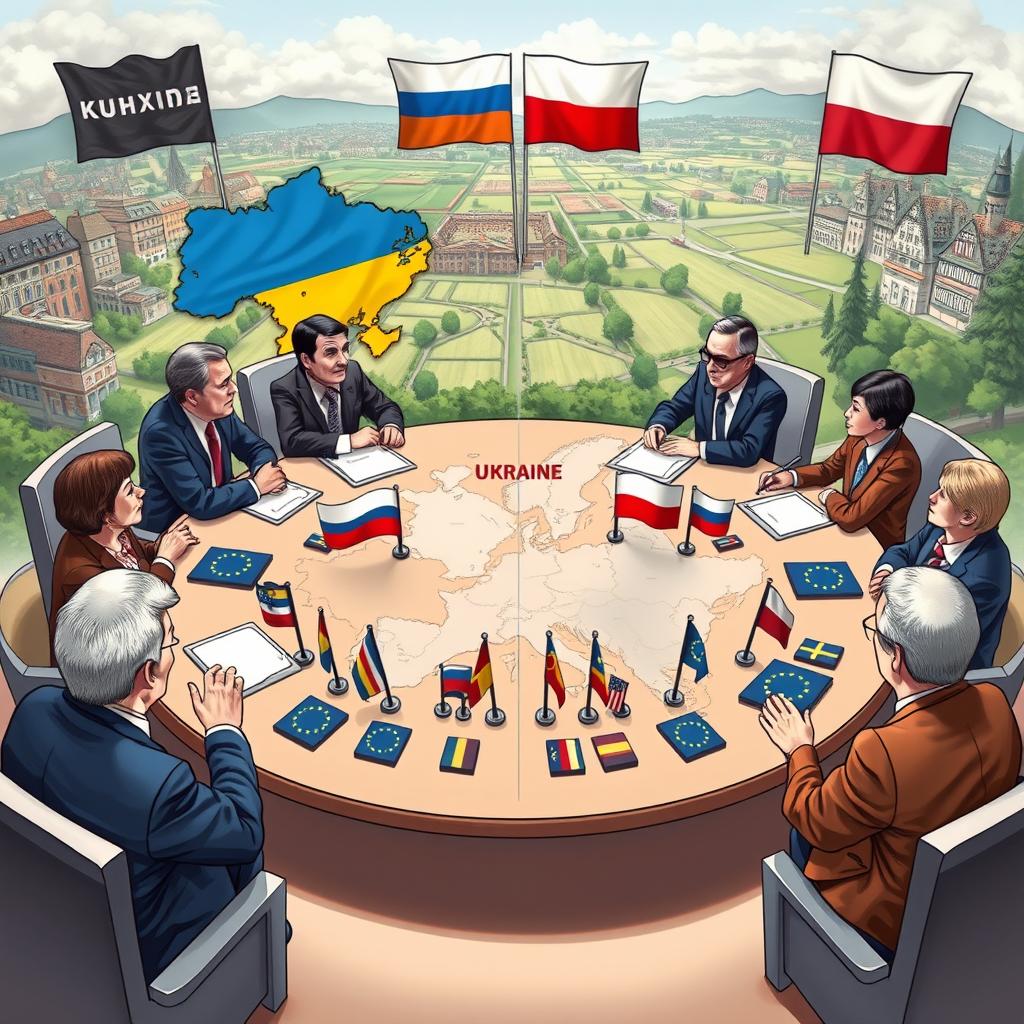 A detailed and dynamic video illustration depicting a possible conflict scenario between Ukraine and Poland, highlighting the tensions and diplomatic interactions