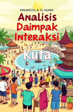 An engaging cartoon-style ebook cover featuring the title "Analisis Dampak Interaksi Kuta di Badung" prominently displayed