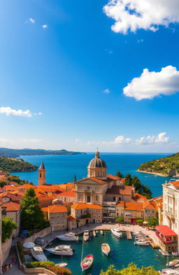 A stunning panoramic view of Šibenik, Croatia, showcasing the vibrant medieval architecture, with its iconic Cathedral of St