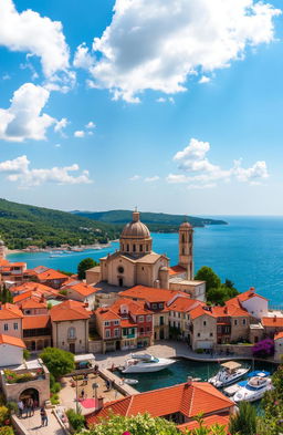 A stunning panoramic view of Šibenik, Croatia, showcasing the vibrant medieval architecture, with its iconic Cathedral of St