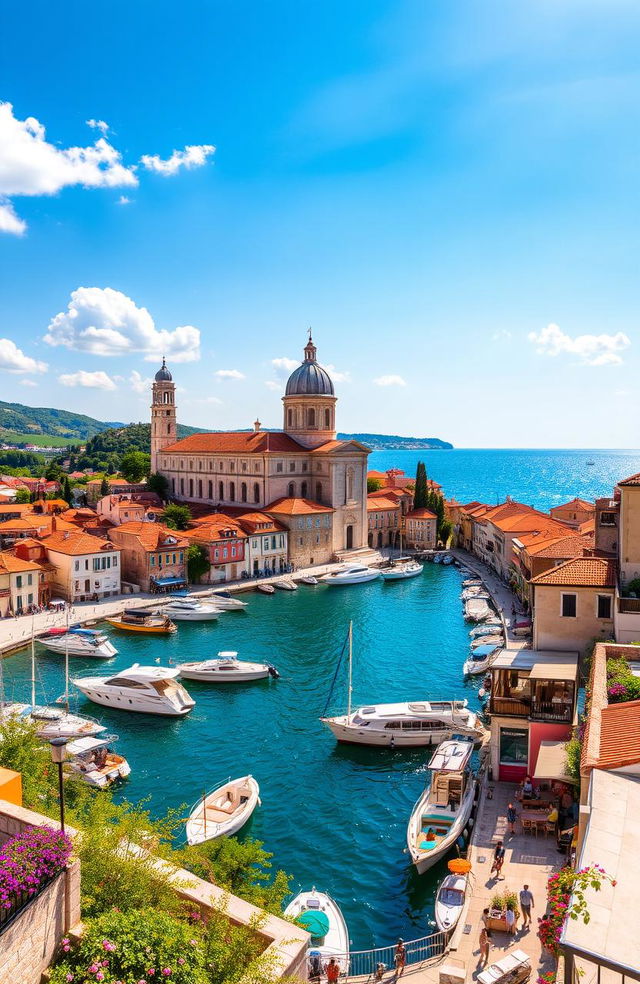 A stunning panoramic view of Šibenik, Croatia, showcasing the vibrant medieval architecture, with its iconic Cathedral of St