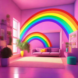 A romantic environment filled with vibrant rainbow colors, rendered in an 80s retro aesthetic.