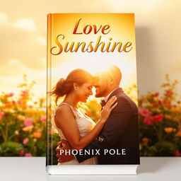 A captivating book cover featuring a romantic couple embracing under a warm, golden sunlit sky