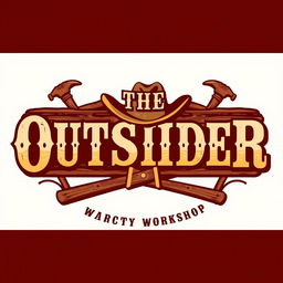 A logo design for a carpentry workshop featuring the text "The Outsider" styled in an authentic Old West theme