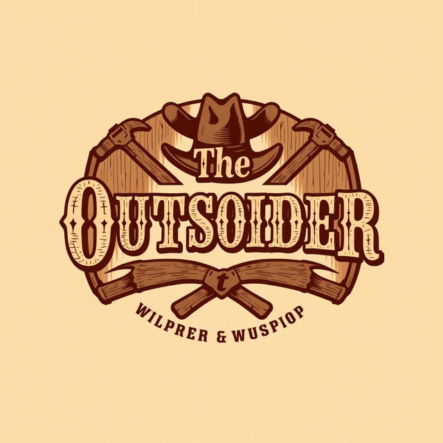 A logo design for a carpentry workshop featuring the text "The Outsider" styled in an authentic Old West theme