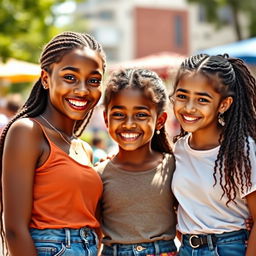 A trio of three diverse girls showcasing a strong friendship bond