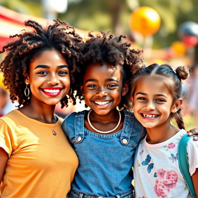 A trio of three diverse girls showcasing a strong friendship bond