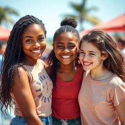 A trio of three diverse girls showcasing a strong friendship bond