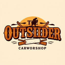 A logo design for a carpentry workshop featuring the text "The Outsider" in an Old West style