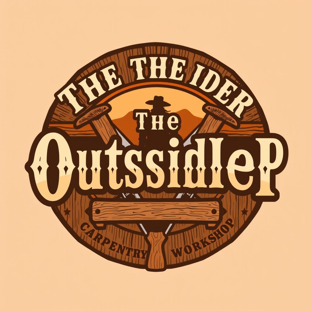 A logo design for a carpentry workshop featuring the text "The Outsider" in an Old West style