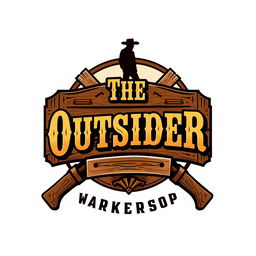 A logo design for a carpentry workshop featuring the text "The Outsider" in an Old West style