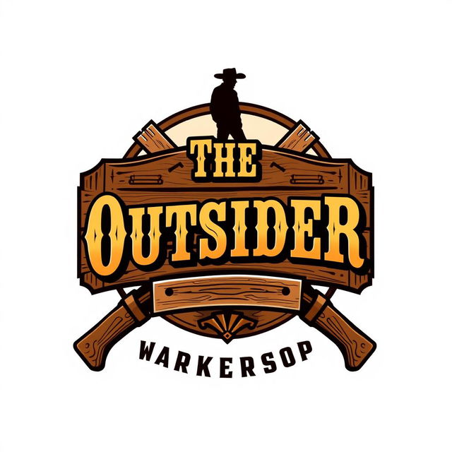 A logo design for a carpentry workshop featuring the text "The Outsider" in an Old West style