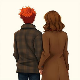 A realistic drawing of a couple viewed from behind, trying to hold hands