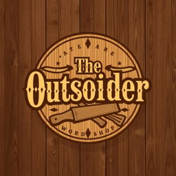 A logo design for a carpentry workshop featuring the exact text "The Outsider" styled in a classic Old West theme