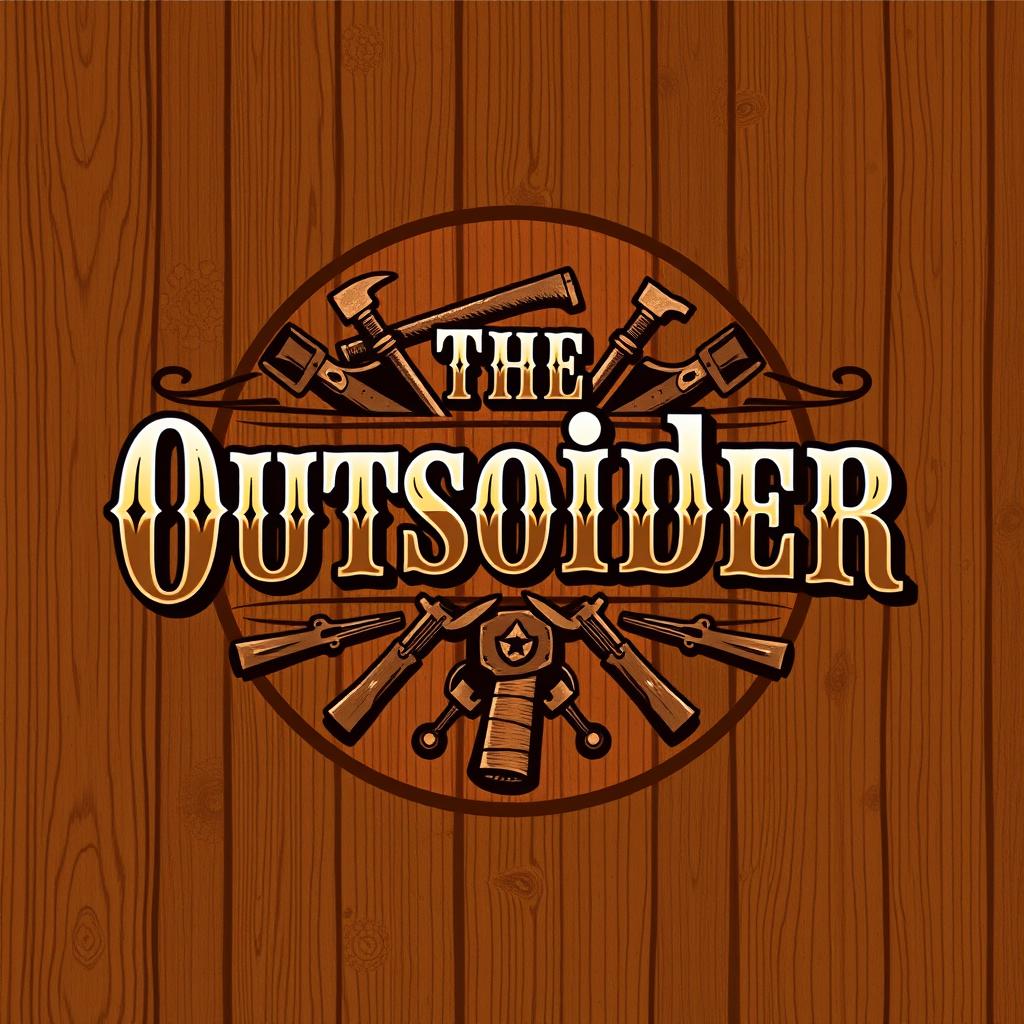 A logo design for a carpentry workshop featuring the exact text "The Outsider" styled in a classic Old West theme