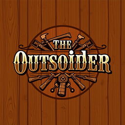 A logo design for a carpentry workshop featuring the exact text "The Outsider" styled in a classic Old West theme