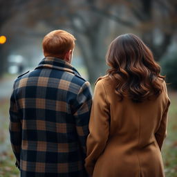 A couple seen from behind, trying to hold hands but not quite reaching each other