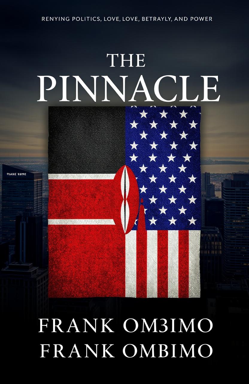 A classy novel cover for "The Pinnacle" by Frank Ombimo, embodying themes of politics, love, betrayal, and power