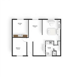 Architectural floor plan for a minimalist single-story house, featuring an open layout that includes a kitchen, dining area, bedroom, bathroom, living room, and either a front or back patio