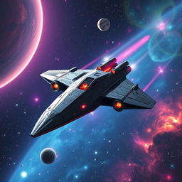 A sleek, futuristic spaceship reminiscent of the Star Wars universe, featuring a unique design with sharp angles and streamlined body