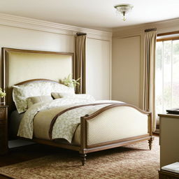 A classic-style bedroom, featuring a traditional, comfortable-looking bed as its focal point.