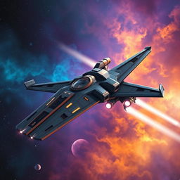 A futuristic spaceship reminiscent of the Star Wars universe, characterized by its sleek lines and broad wings