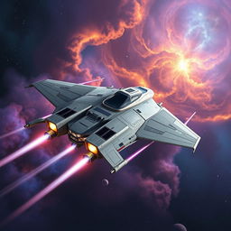 A futuristic spaceship reminiscent of the Star Wars universe, characterized by its sleek lines and broad wings