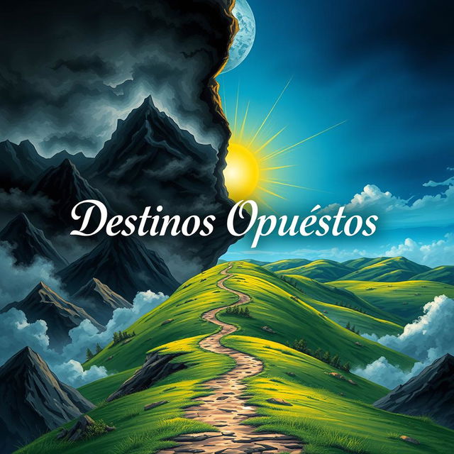 A book cover illustration for a novel titled 'Destinos Opuestos'