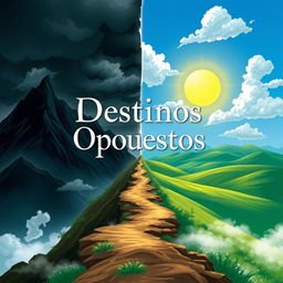 A book cover illustration for a novel titled 'Destinos Opuestos'