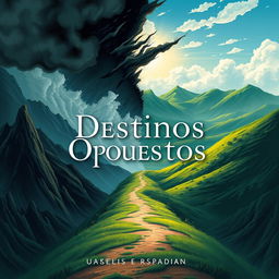 A book cover illustration for a novel titled 'Destinos Opuestos'