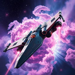 A visually stunning spaceship inspired by the Star Wars universe, characterized by its aerodynamic shape and elaborate wing structures