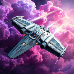 A visually stunning spaceship inspired by the Star Wars universe, characterized by its aerodynamic shape and elaborate wing structures