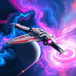 A dynamic and futuristic spaceship inspired by the iconic designs of the Star Wars universe