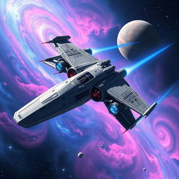 A dynamic and futuristic spaceship inspired by the iconic designs of the Star Wars universe