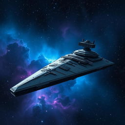 An awe-inspiring Star Destroyer dominating the vastness of space, with its iconic angular silhouette and immense size captured in stunning detail