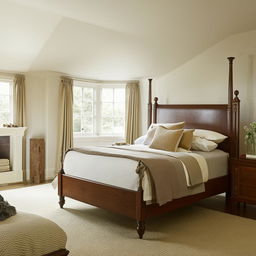 A classic-style bedroom, featuring a traditional, comfortable-looking bed as its focal point.