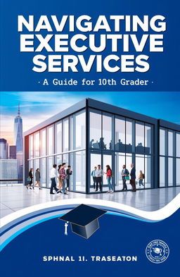 A dynamic and modern book cover design featuring a sleek executive services center