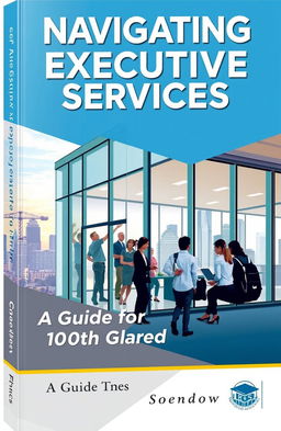 A dynamic and modern book cover design featuring a sleek executive services center