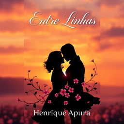 A romantic book cover design featuring the title 'Entre Linhas' prominently displayed at the top in elegant, flowing script