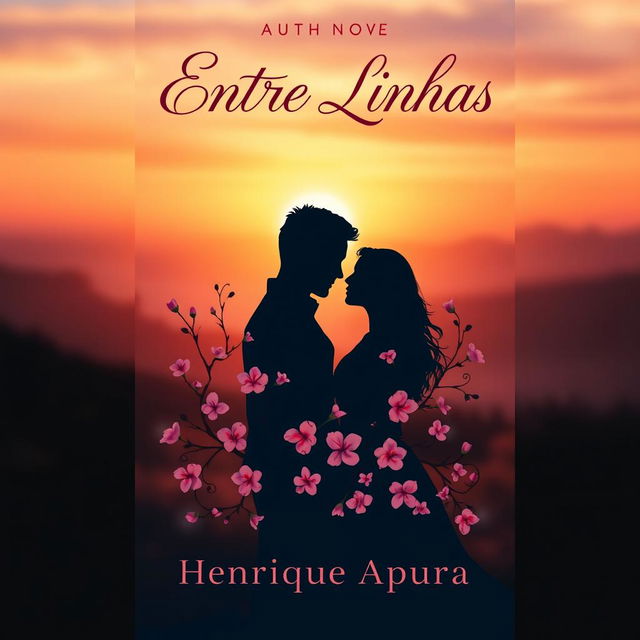 A romantic book cover design featuring the title 'Entre Linhas' prominently displayed at the top in elegant, flowing script