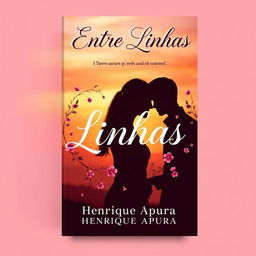 A romantic book cover design featuring the title 'Entre Linhas' prominently displayed at the top in elegant, flowing script