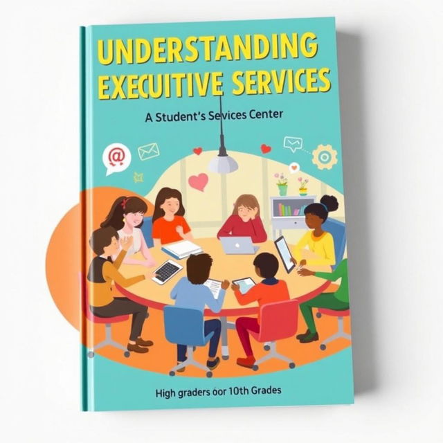 A visually engaging book cover designed for 10th graders, focusing on the topic of 'Executive Services Center'