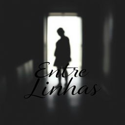A book cover design for 'Entre Linhas' featuring a distant, slightly blurred silhouette of a person in the background, creating a sense of introspection and mystery