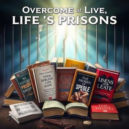 A powerful and inspiring image depicting a collection of books that symbolize overcoming life's prisons