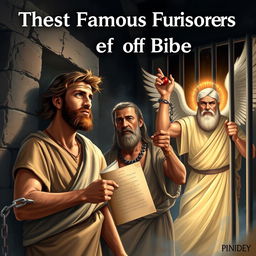 A visually striking artwork depicting the most famous prisoners of the Bible, including Joseph in an Egyptian prison, Paul the Apostle in chains, and Peter escaping from prison