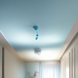 Design a ceiling in sky blue color, incorporating subtle hue gradient and figure out the best harmonious color for puppy-themed designs.