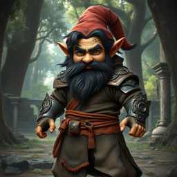 A full-body realistic depiction of a medieval martial artist gnome, showcasing his impressive stance and form